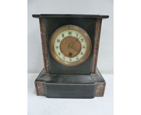 A slate and marble mantle clock 24cmH
