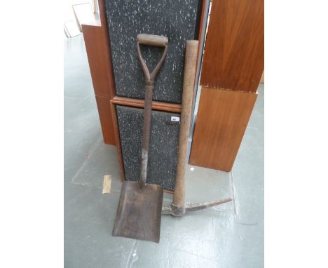A vintage pick axe and a shovel with steel handle (2)