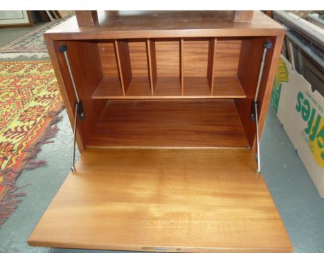 A wall hanging bureau with drop front and internal shelf and dividers, 59 x 36 x 40cm together with a rosewood box with hinge