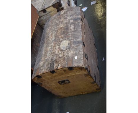 A Victorian domed pine and iron bound trunk 76 x 50 x 50cm