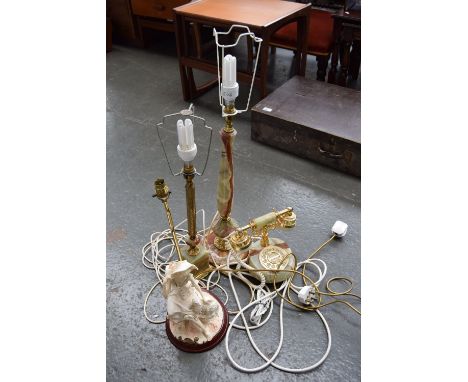 An Astral Artistic onyx vintage phone together with two onyx lamp bases and one other lamp base