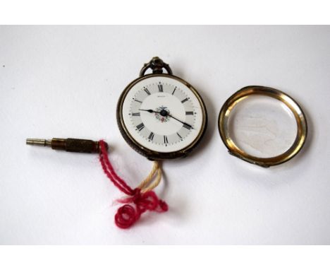 A silver cased open face pocket watch by Miles, Tavistock & Locke, the white enamel dial with black Roman numerals and decora