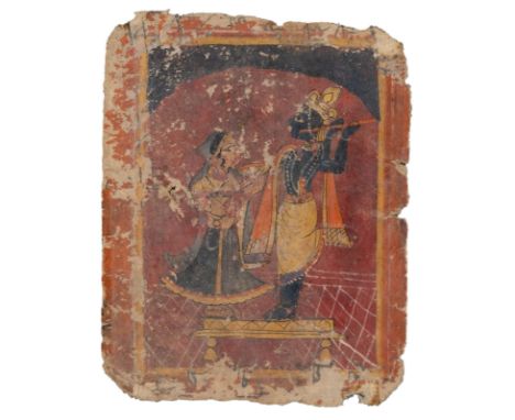 ZWEI INDISCHE MALEREIEN Indien, um 1900 oder früher Farben auf Papier. SM. 14 cm x 11 cm bis 17 cm x 12,3 cm, R. 26,1 cm. Alt