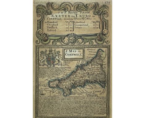 OWEN &amp; BOWEN. 'The Road from Exeter to Truro showing Map of Cornwall.' Partially hand coloured, toning, framed and glazed