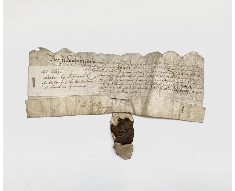 RICHARD CAREW. Rare Elizabethan Indenture re lease by Richard Carew of Antony (the early Cornish Historian) of land in Gwenna