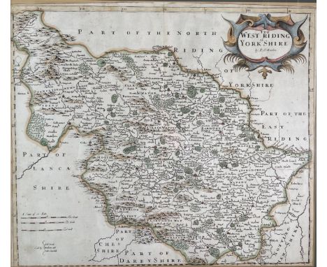 ROBERT MORDEN. 'The West Riding of Yorkshire.' Hand coloured, copper engraved, framed and glazed, 1722, approx 35cm x 41.5cm.