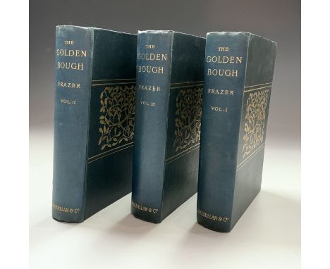 J. G. FRAZER 'The Golden Bough.' First three volumes, second edition, original blue cloth with gilt embossed mistletoe, spott