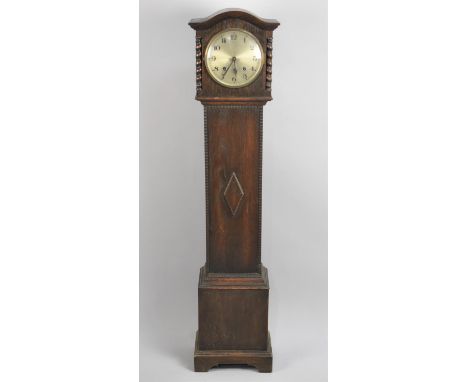 An Edwardian Oak Cased Grandmother Clock with Barley Twist Pilaster Supports to Hood, Movement Needs Attention and Glass Crac