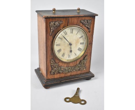A Late Victorian/Edwardian Wooden Cased Mantel Clock, Foliate Mounts, Movement Requires Attention and Missing Handle, 18cms H