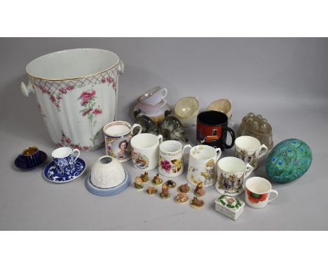 A Collection of Various Ceramics to Comprise Late 19th Century Pail, Various Commemorative Mugs, Wedgwood Jasperware Item Etc