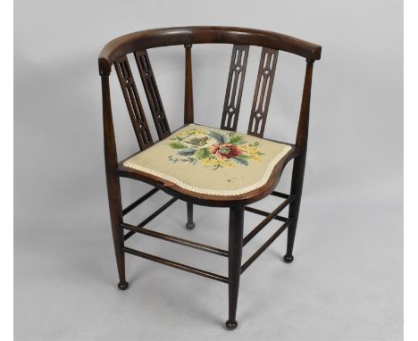 An Edwardian Mahogany Corner Chair with Tapestry Seat, in Need of Some Restoration 