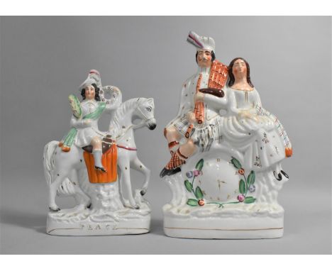 Two Victorian Staffordshire Flatbacks, Bonnie Prince Charlie Clock and Peace, 33cm high 