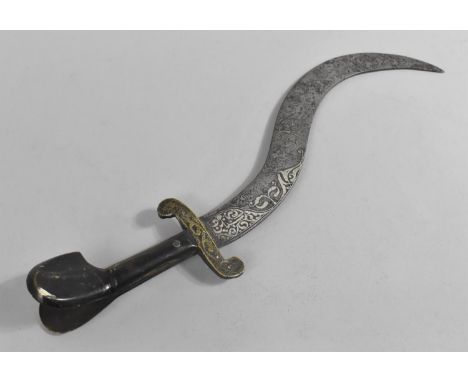 An Indo Persian Dagger with Engraved S Shaped Blade, Fish Tail Handle, 34cms Long 