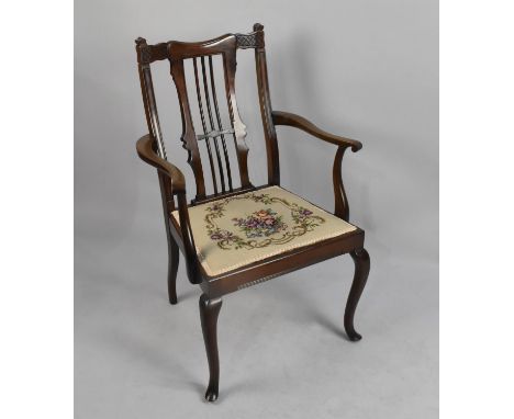 An Edwardian Mahogany Framed Arm Chair with Tapestry Pad Seat 