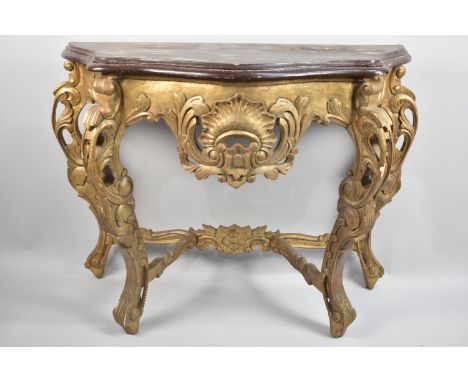 A Carved Gilt Based Console Table, 103cm Wide 