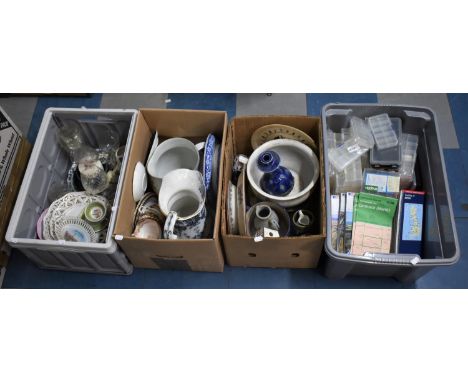 Four Boxes of Various Ceramics, Ordnance Survey Maps Etc 