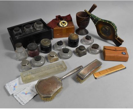 A Collection of Various Late 19th/Early 20th Century Inkwells, Inkwell Stands, Some Inscribed to lid with Crown and SO, one w