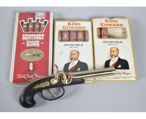 A Novelty Cigarette Lighter in the Form of a Percussion Cap Pistol together with King Edward And Kentucky King Cigars, Please