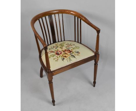 An Edwardian Inlaid Mahogany Tub Chair with Tapestry Panel Seat 