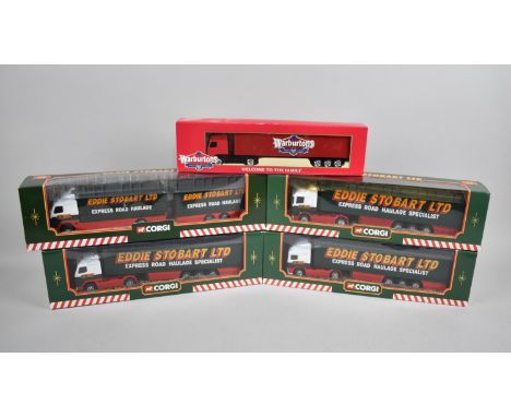 Four Boxed Corgi Eddie Stobart Lorries and a Warburtons Model by Corgi 