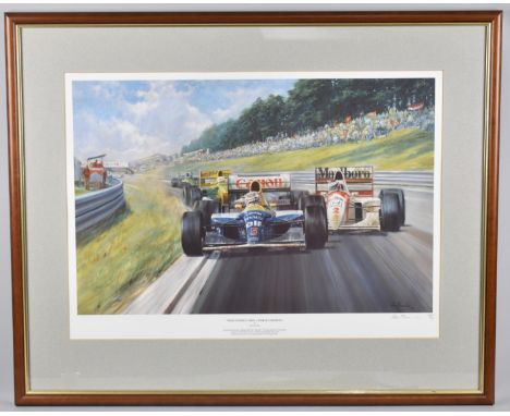 A Framed Alan Fearnley Formula One Limited Edition Print, Nigel Mansell World Champion, Signed by the Artist, 55x36cm 