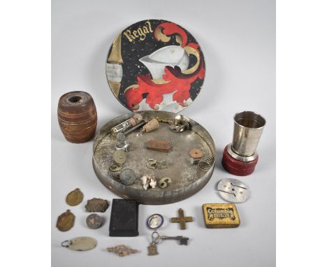A Collection of Curios to include Edward VII Coronation, Collapsible Cup, Gold Metal Brooch, Gramophone Needles, Enamelled Co