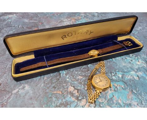 A vintage 9ct gold Rotary lady's watch, w/o, Swiss 21 jewel movement, later leather strap, original box; a rolled gold lady's