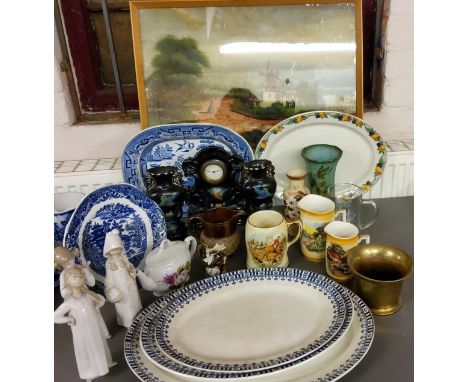 A Lladro figure, of a girl playing a mandolin, 21cm high, printed mark;&nbsp; others;&nbsp;&nbsp;A set of three Staffordshire