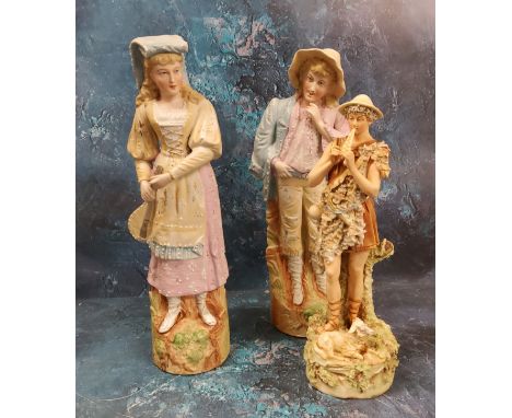 A Royal Dux figure, of a Shepherd playing a pipe, 30cm high, pink triangle mark;&nbsp; a pair of early 20th century German bi