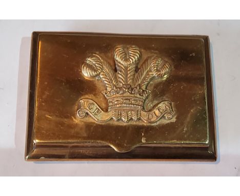 A 19th century brass rectangular snuff box, the cover with Prince of Wales feathers, 7.5cm wide, c.1850 