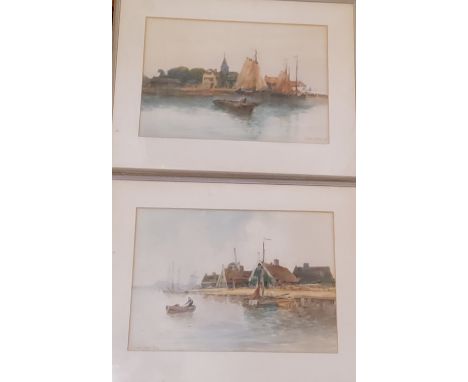 J** Van Norden, 20th century, a pair, Dutch Coastal Views, signed, watercolours, 24.5cm x 34cm 