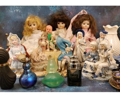 German figures;&nbsp; Wedgwood Jasperware trinket;&nbsp; scent bottles;&nbsp; glassware; dolls;&nbsp; &nbsp;etc 