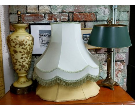 A large modern cameo glass side light, applied in gilt with flowers and butterflies, 56cm high;&nbsp; a brass side light, 'to