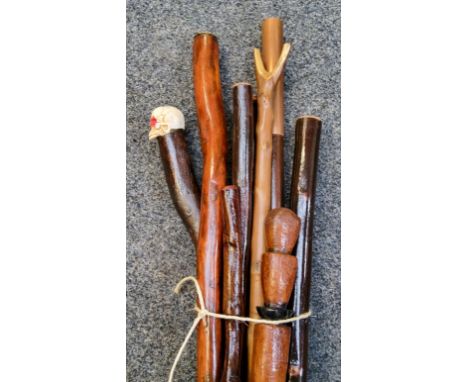 Walking Sticks - various, one with skull pommel, countryman's wading stick, etc (9) 