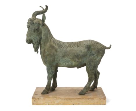 A bronze model of a billy goat, after the Antique, late 19th century, on a rectangular siena marble base, bronze - 56.5cm hig