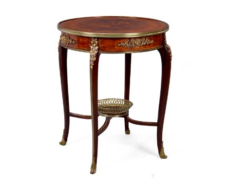 A French ormolu-mounted parquetry and marquetry walnut circular occasional table, in the manner of François Linke, first quar