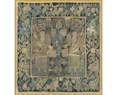 A North German allegorical tapestry panel, possibly Hamburg, first half 17th century, woven in wools and silks, depicting two