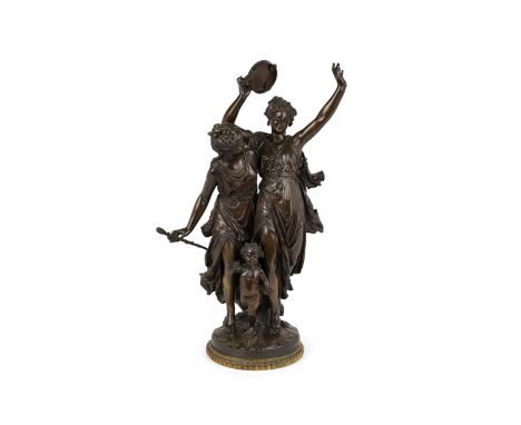 After Jean-Louis Grégoire, French, 1840-1890, a French bronze figure group, 'L'Allégro', early 20th century, depicting two da