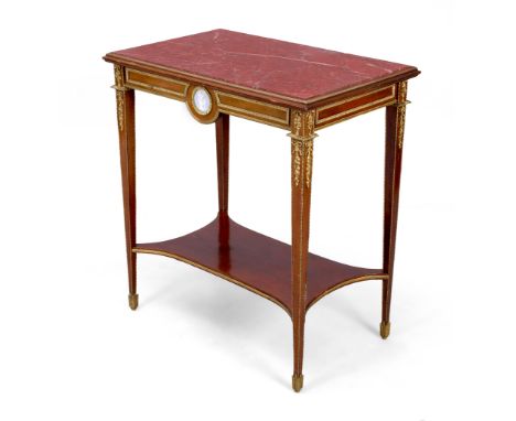 A French ormolu and jasperware-mounted mahogany occasional table, of Louis XVI style, last quarter 19th century, the rectangu