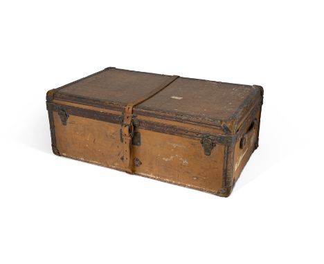 A Louis Vuitton orange Vuittonite canvas cabin trunk, c.1910, with painted owner's initials E.R., two leather handles, brass 