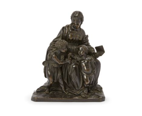 After Raffaello Sanzio, called Raphael, Italian, 1483-1520, a bronze group of the Madonna of the Goldfinch, probably French, 