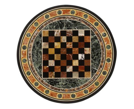 A French kingwood and pietre dure games table, of Louis XV style, first quarter 20th century, the circular specimen marble to