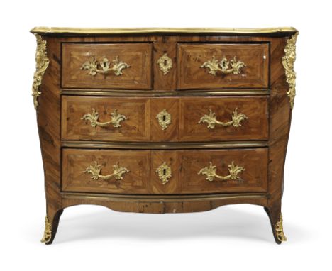 A Louis XV ormolu-mounted kingwood parquetry serpentine commode, by Guillaume Schwingkens, second quarter 18th century, with 