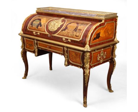 A French gilt-bronze mounted kingwood and marquetry bureau a cylindre, in the manner of Jean-Henri Riesener, late 19th / earl