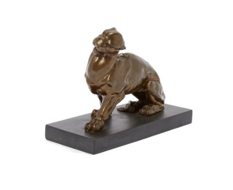 A Victorian bronze model of a panther, with kite registration mark for 1862, on a rectangular black slate base, 17.5cm high, 