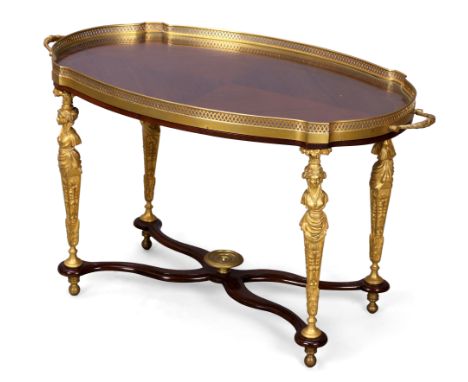 A French ormolu and kingwood tray top low table, in the manner of François Linke, first quarter 20th century, the crossbanded