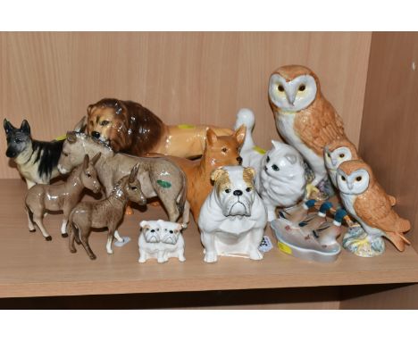 A COLLECTION OF BESWICK ANIMALS, comprising a large owl model No. 1045, two small owls, model No. 2026, Persian Cat model No.