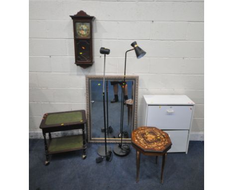 A SELECTION OF OCCASIONAL FURNITURE, to include a shoe cupboard, a musical table, a bevelled edge wall mirror, and 'ask serio