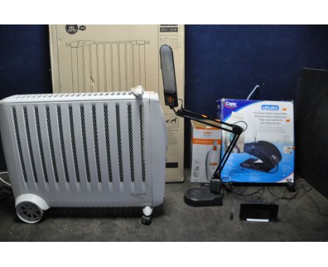 A DIMPLEX ECO RADIATOR, a Carex uplift power lifting seat, a Vax gator 10.8v, a pet safety gate, 110cm, a lamp and an alarm c
