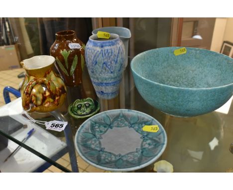 A GROUP OF PILKINGTON'S ROYAL LANCASTRIAN AND OTHER ART POTTERY, comprising four pieces of Pilkington's Royal Lancastrian: a 